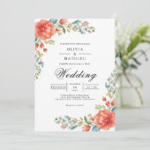 Coral Teal Bloom Flourish Wedding 招待状 (スタンド正面)