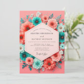 Coral Teal Bloom Whimsy Wedding 招待状 (スタンド正面)