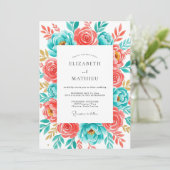 Coral Teal Botanical Bliss Wedding 招待状 (スタンド正面)