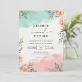 Coral Teal Floral Wash Wedding 招待状 (スタンド正面)