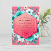 Coral Teal Floral Whimsy Wedding 招待状 (スタンド正面)