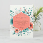 Coral Teal Spring Bloom Wedding 招待状 (スタンド正面)