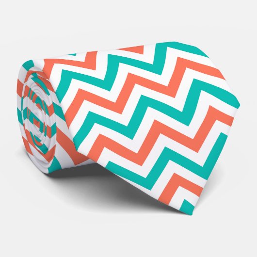 Coral, Teal, White Large Chevron ZigZag Pattern ネクタイ (ロール)