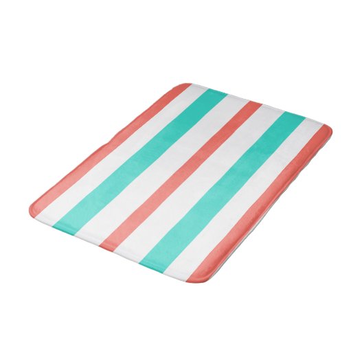 Coral Turquoise White Summer Stripes バスマット (アングル)