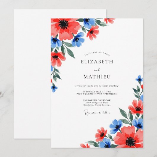 Coral Vibrant Spring Wedding 招待状 (正面/裏面)