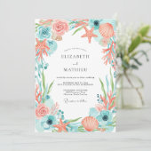 Coral Whimsical Coastal Wedding 招待状 (スタンド正面)