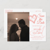 Coral Woodsy Weddingあなたの写真の日付を保存 インビテーションポストカード (正面/裏面)