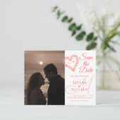 Coral Woodsy Weddingあなたの写真の日付を保存 インビテーションポストカード (スタンド正面)