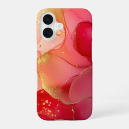 Coraline Éclat Luxury Coral Red Watercolor Gold iPhone 16ケース