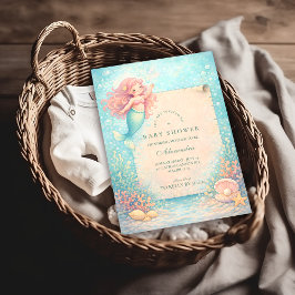 Corallight Mermaid Keepsake Baby Shower 招待状