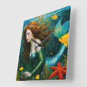 "Coralyn" – 美しい神秘的な人魚 スクエア壁時計 (傾斜)