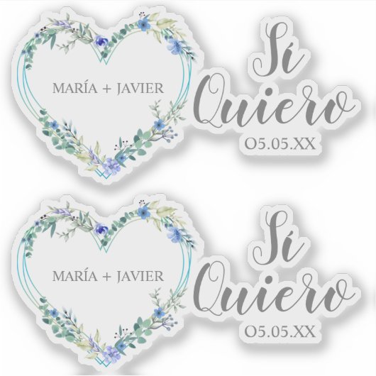 Corazón Flor Sí Quiero Español para Boda シール (正面)