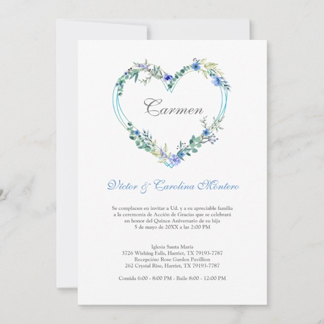 Corazón Floral en Azules para Quinceañera (正面)