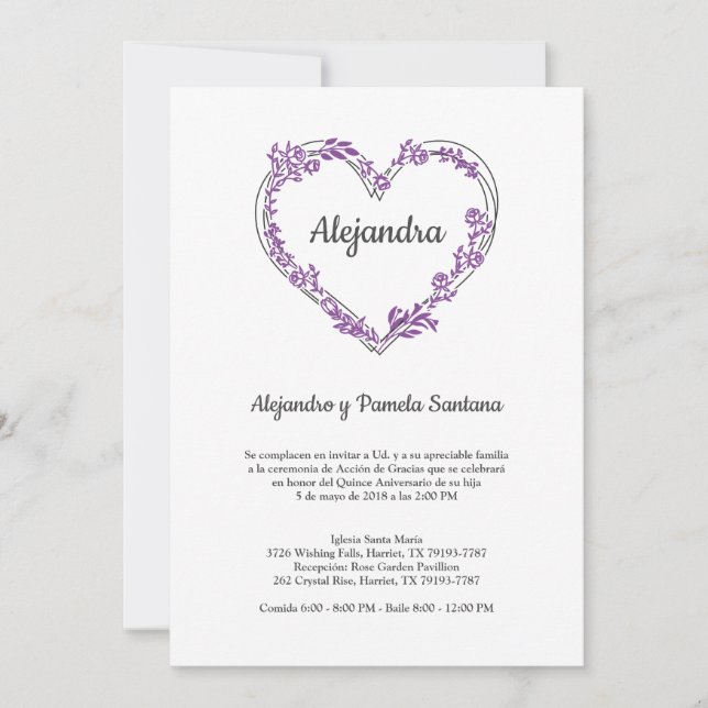 Corazón Floral en Morado para Quinceañera (正面)