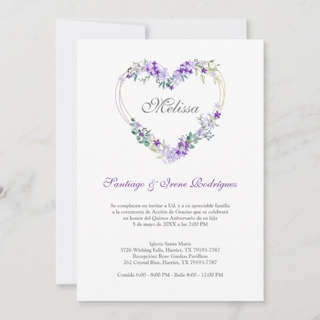 Corazón Floral en Morados para Quinceañera (正面)