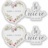 Corazón Floral Sí Quiero Español para Boda シール (正面)