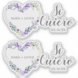 Corazón Flores Sí Quiero Español para Boda シール
