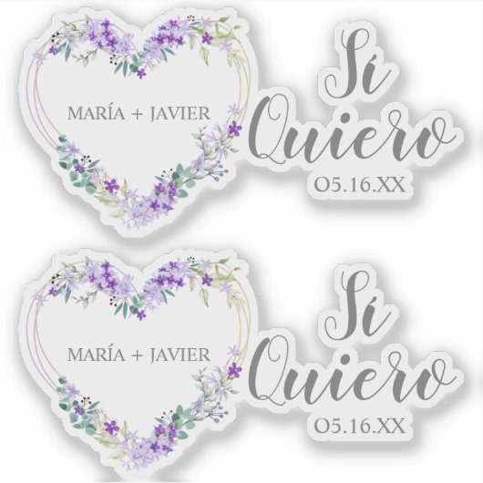 Corazón Flores Sí Quiero Español para Boda シール (正面)