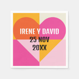 Corazón Geométrico Cuadrícula Naranja y Rosa スタンダードカクテルナプキン