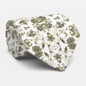 Corbata blanca con decoración verde oliva suave ネクタイ (ロール)