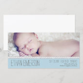 Corded Blue男の赤ちゃん写真誕生のお知らせ 案内状 (正面/裏面)