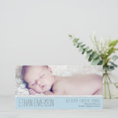 Corded Blue男の赤ちゃん写真誕生のお知らせ 案内状 (スタンド正面)