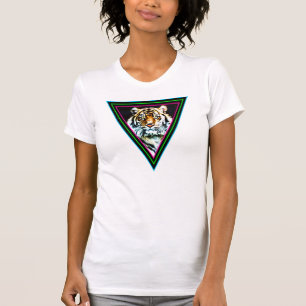 Coreyのトラ80sのヴィンテージのトラの顔のネオンの三角形 Tシャツ