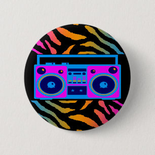 COREYのトラ80sレトロBOOMBOXのトラは縞で飾ります 缶バッジ