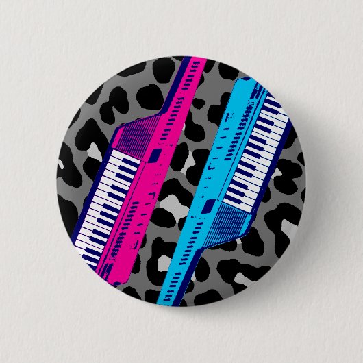 Corey Tiger 80のレトロKeytar Leopard Print 缶バッジ (正面)