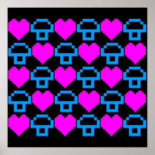 Corey Tiger 80s Retro 8bit Mushroom Love ポスター