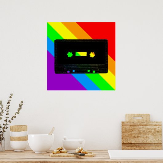 Corey Tiger 80s Retro Cassette Tape Rainbow ポスター (キッチン)