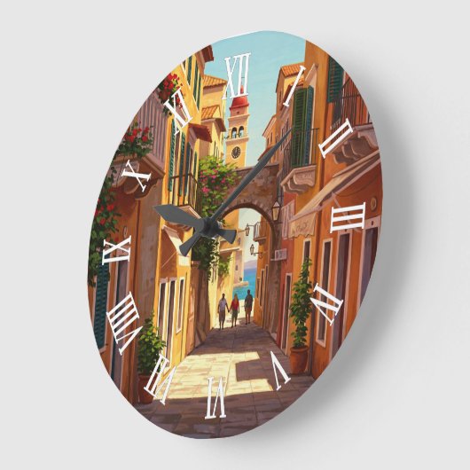 Corfu Greece Travel ラージ壁時計 (傾斜)