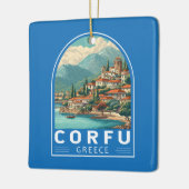 Corfu Greece Travel Art Emblem セラミックオーナメント (左)