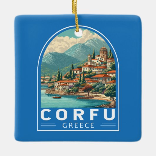 Corfu Greece Travel Art Emblem セラミックオーナメント (正面)