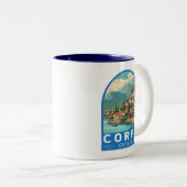 Corfu Greece Travel Art Emblem ツートーンマグカップ (正面右)