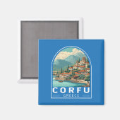 Corfu Greece Travel Art Emblem マグネット (正面/裏面)