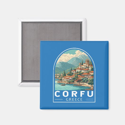 Corfu Greece Travel Art Emblem マグネット (正面/裏面)