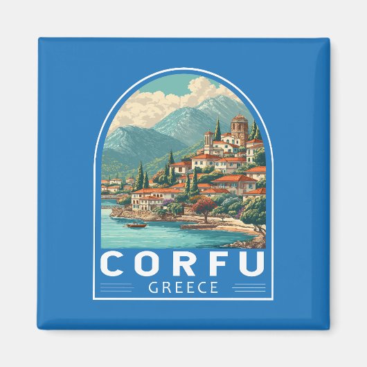 Corfu Greece Travel Art Emblem マグネット (正面)