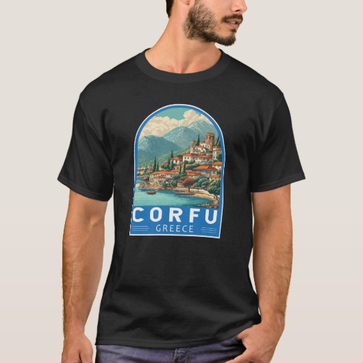 Corfu Greece Travel Art Emblem Tシャツ (正面)