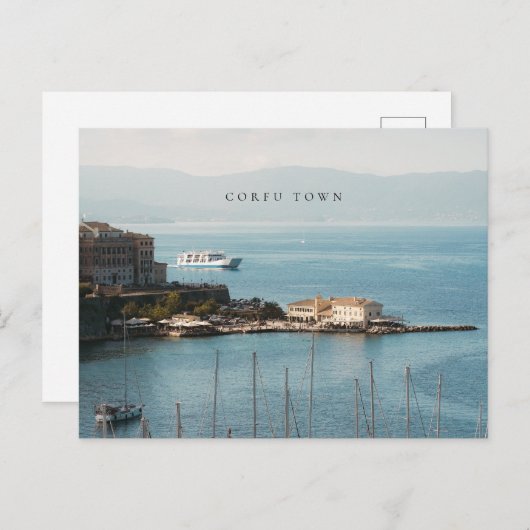 Corfu Town Harbor View (horizontal) ポストカード (正面/裏面)