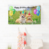 Corgiおもしろいバルーンハッピーバースデーパーティーバナー 横断幕 (インサイチュ)