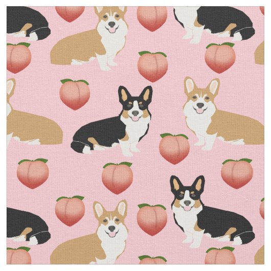 corgiと三色corgi dogs peach emoji ファブリック (クローズアップ)