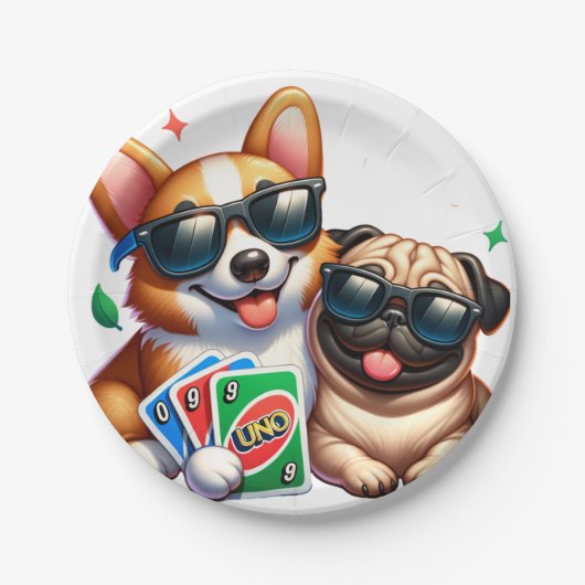 CorgiとPug Unoカードゲーム ペーパープレート (正面)