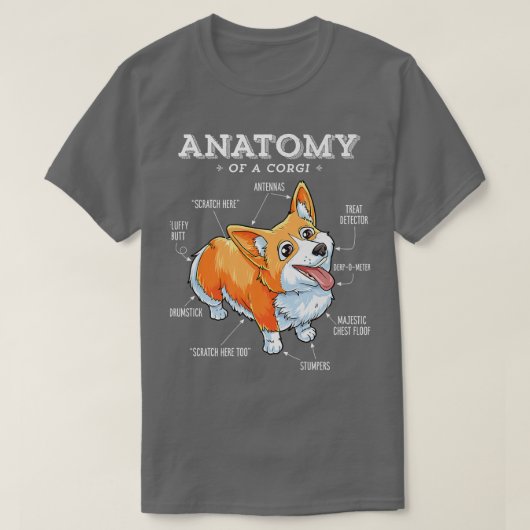 Corgiの解剖学おもしろい、Corgis Dog Puppy、Dog Lo Tシャツ (デザイン正面)