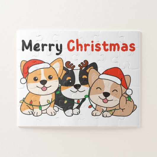 Corgiクリスマス動物かわいい犬メリークリスマス ジグソーパズル (横)
