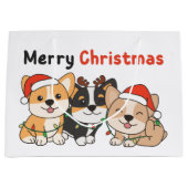 Corgiクリスマス動物かわいい犬メリークリスマス ラージペーパーバッグ (正面)