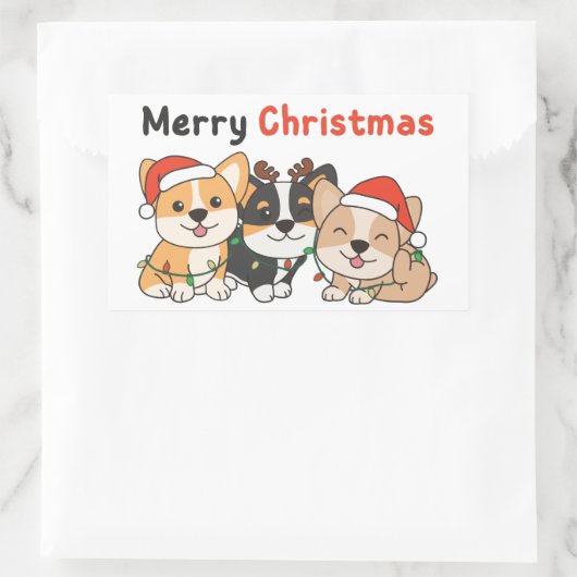 Corgiクリスマス動物かわいい犬メリークリスマス 長方形シール (バッグ)