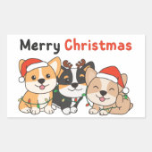 Corgiクリスマス動物かわいい犬メリークリスマス 長方形シール (正面)