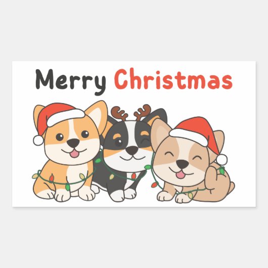 Corgiクリスマス動物かわいい犬メリークリスマス 長方形シール (正面)