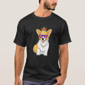 Corgiサングラスとクラウンイングランド英国国旗を着用 Tシャツ (正面)